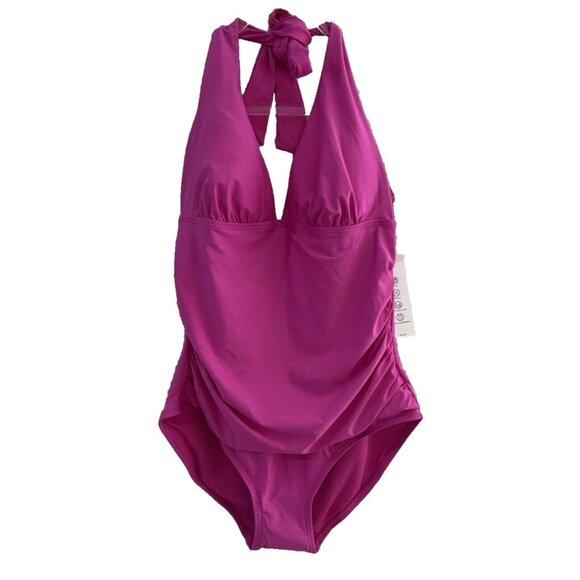 NWT DKNY Women's Tie-Back Halter-Style One-Piece Swimsuit In Carnation Pink Sz M - Picture 8 of 10